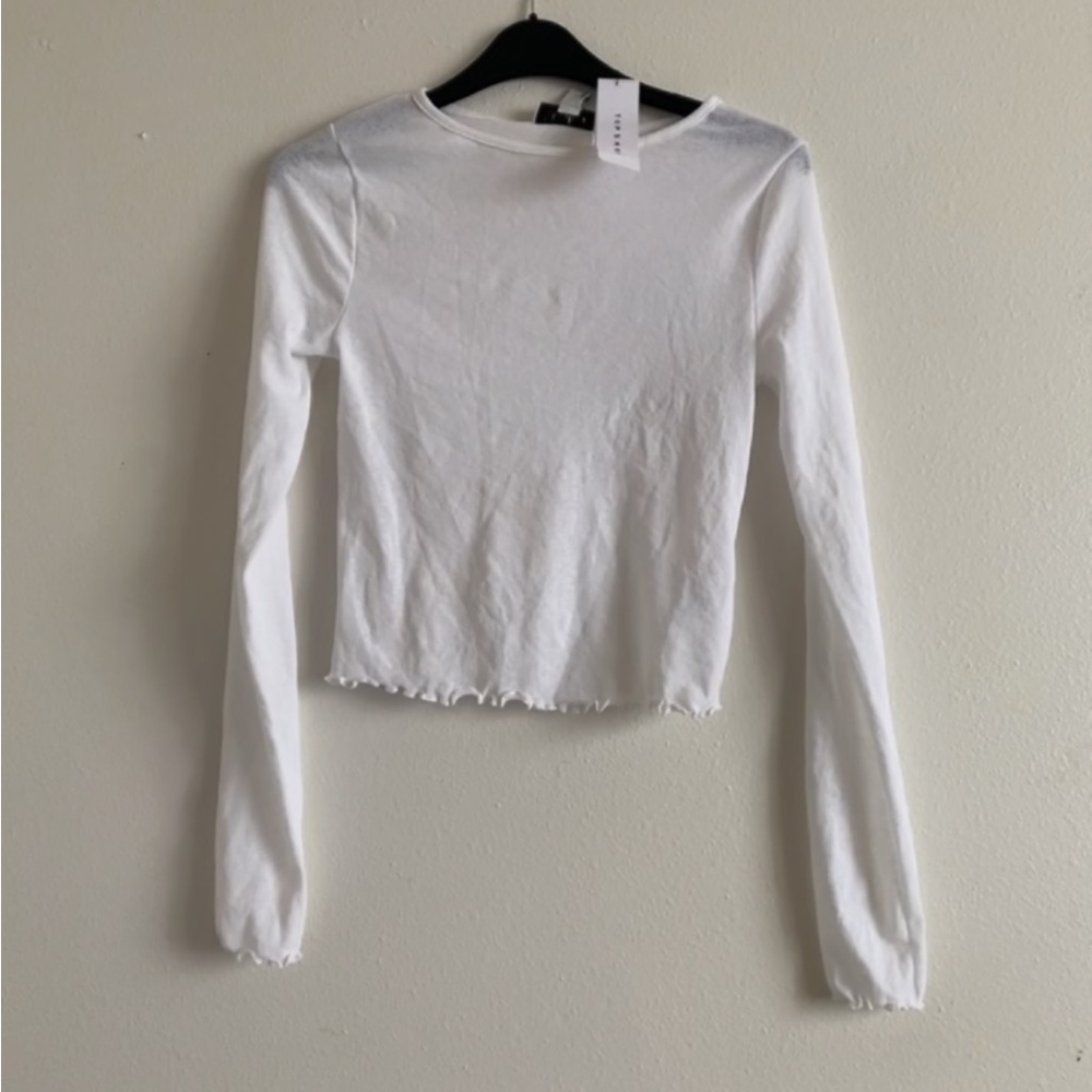 NWT White Long Sleeve Top Mesh sheer crop